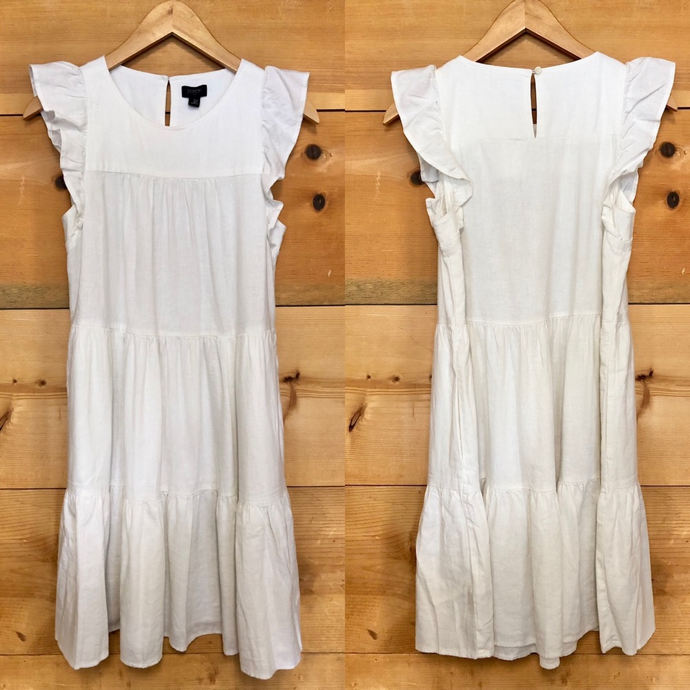 Jcrew poplin ruffle sleeve blue decora lola lolita cotton denim look tier dress